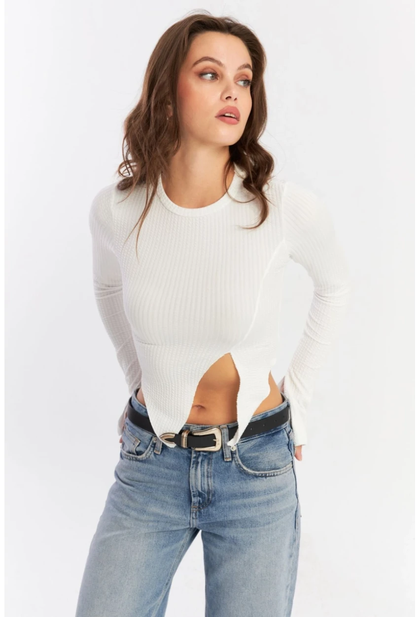 Kadın Beyaz Asimetrik Bluz CG384