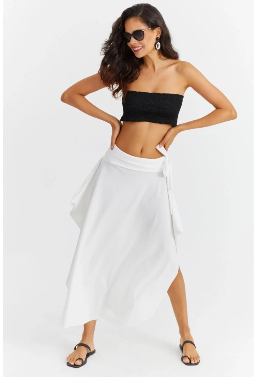 Kadın Beyaz Asımetrık Etek LV52
