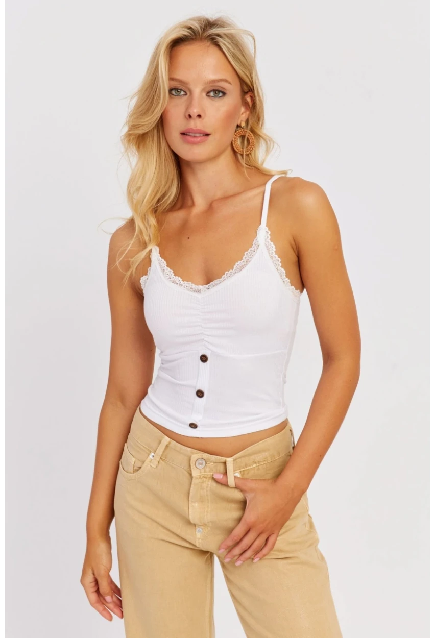 Kadın Beyaz Askılı Dantelli Bluz MK03-90