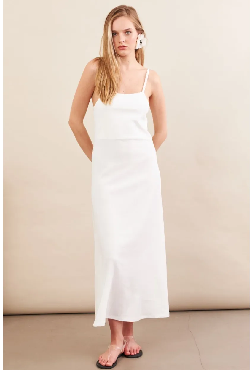 Kadın Beyaz Askılı Midi Elbise FLU7314