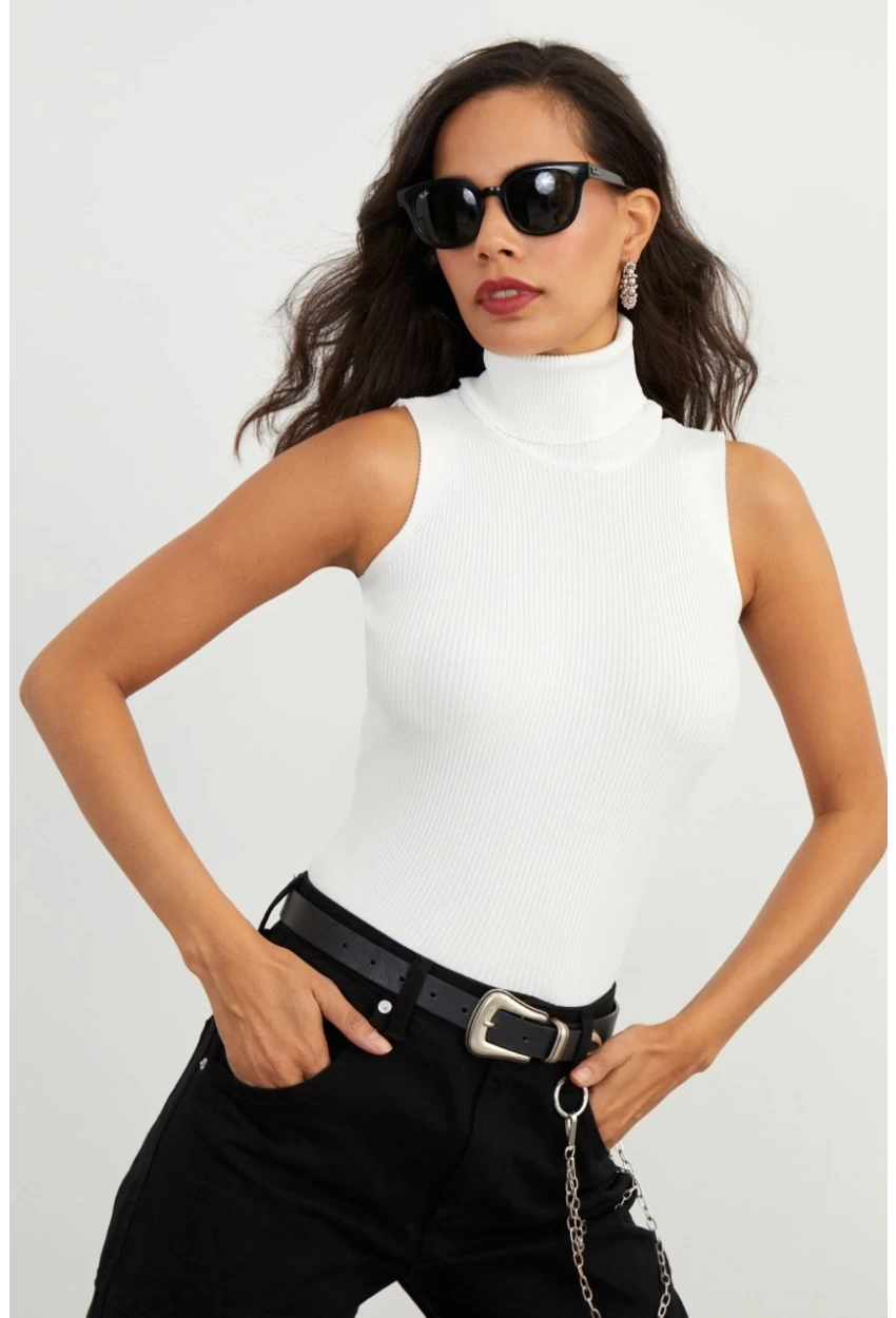 Kadın Beyaz Balıkçı Bluz YV97