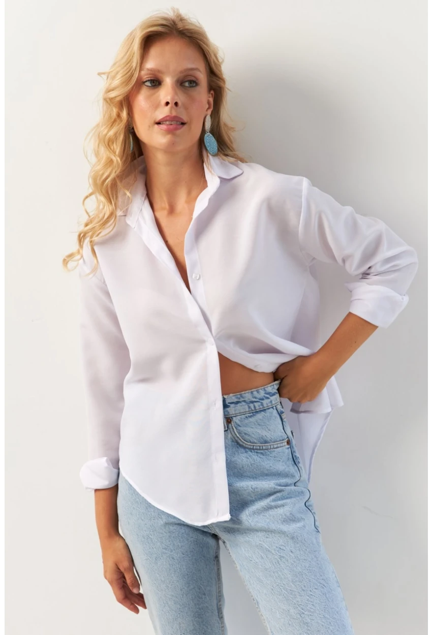 Kadın Beyaz Basic Gömlek HNT02