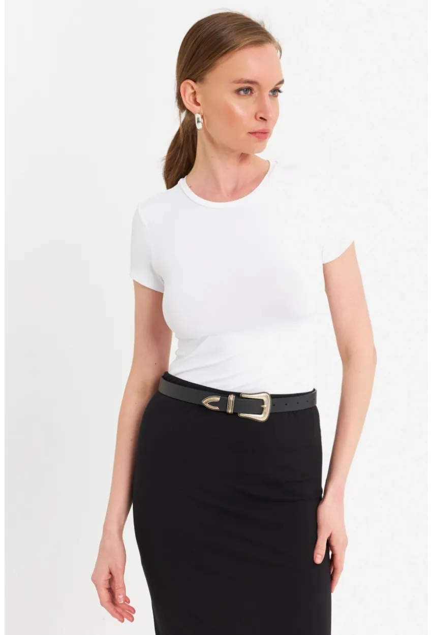 Kadın Beyaz Basic T-Shirt FLS07