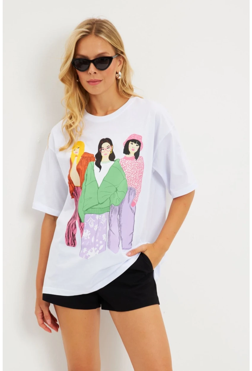 Kadın Beyaz Baskılı T-Shirt DY1329