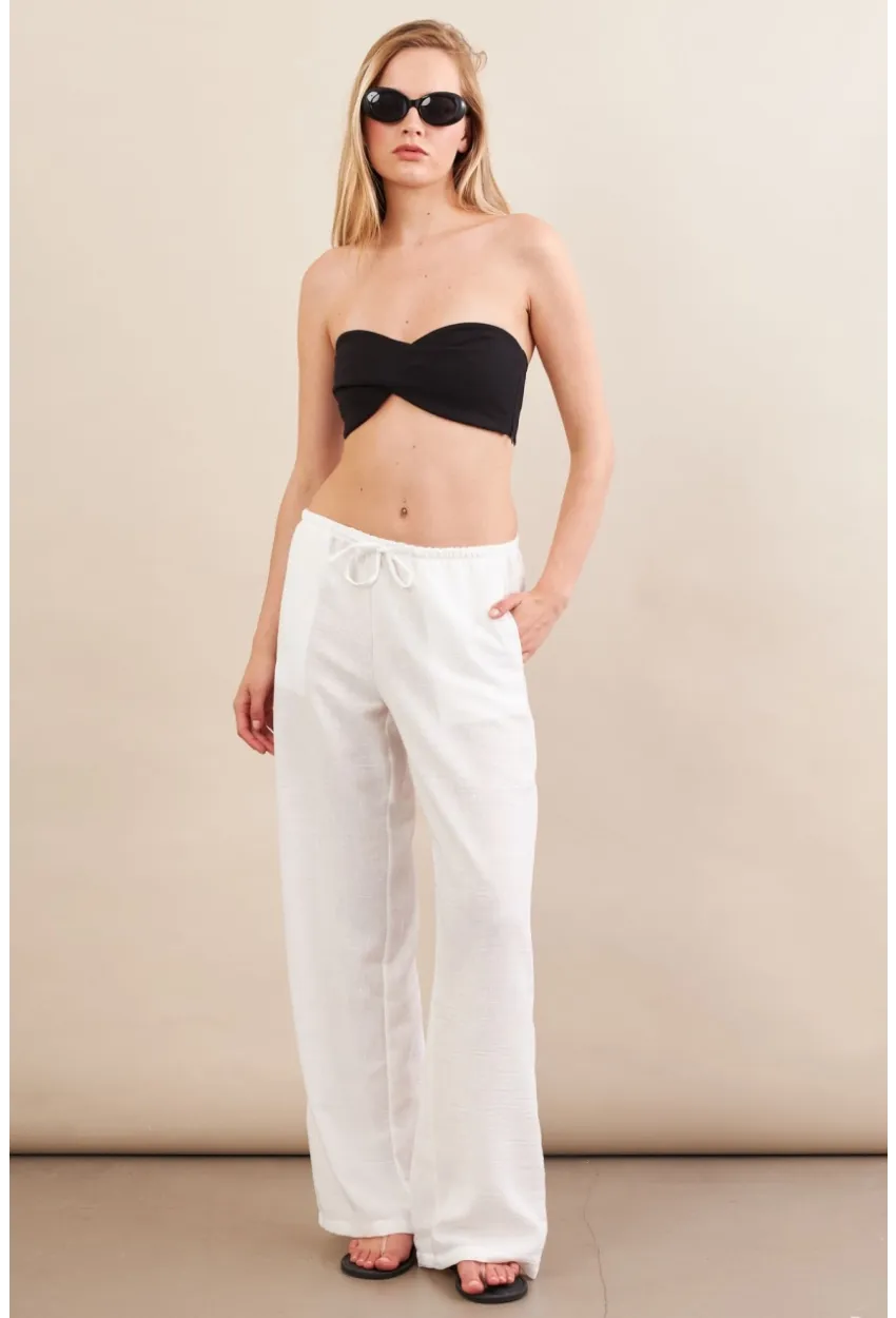 Kadın Beyaz Beli Bağcıklı Pantolon ZH105