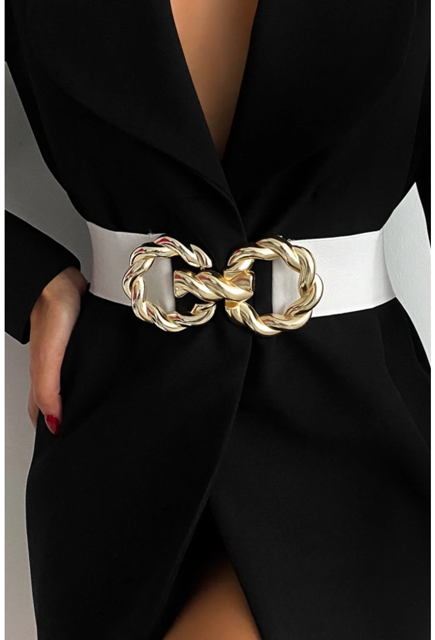 Kadın Beyaz Burgu Tokalı Lastikli Kemer BE656