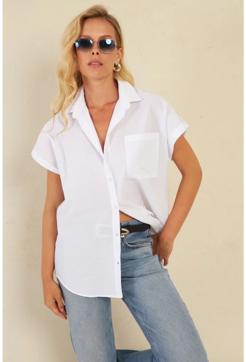 Kadın Beyaz Cepli Gömlek ZER410