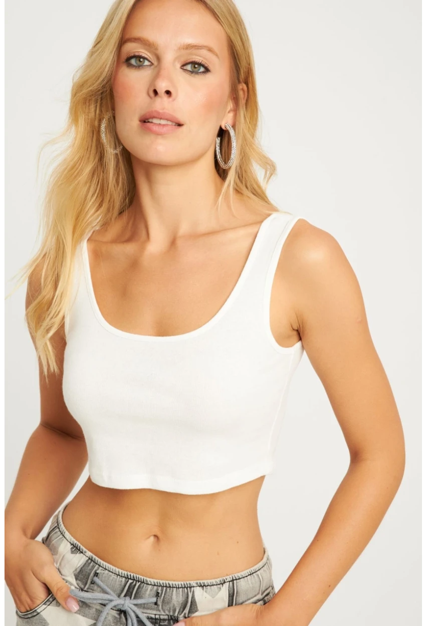 Kadın Beyaz Crop Bluz AYD339