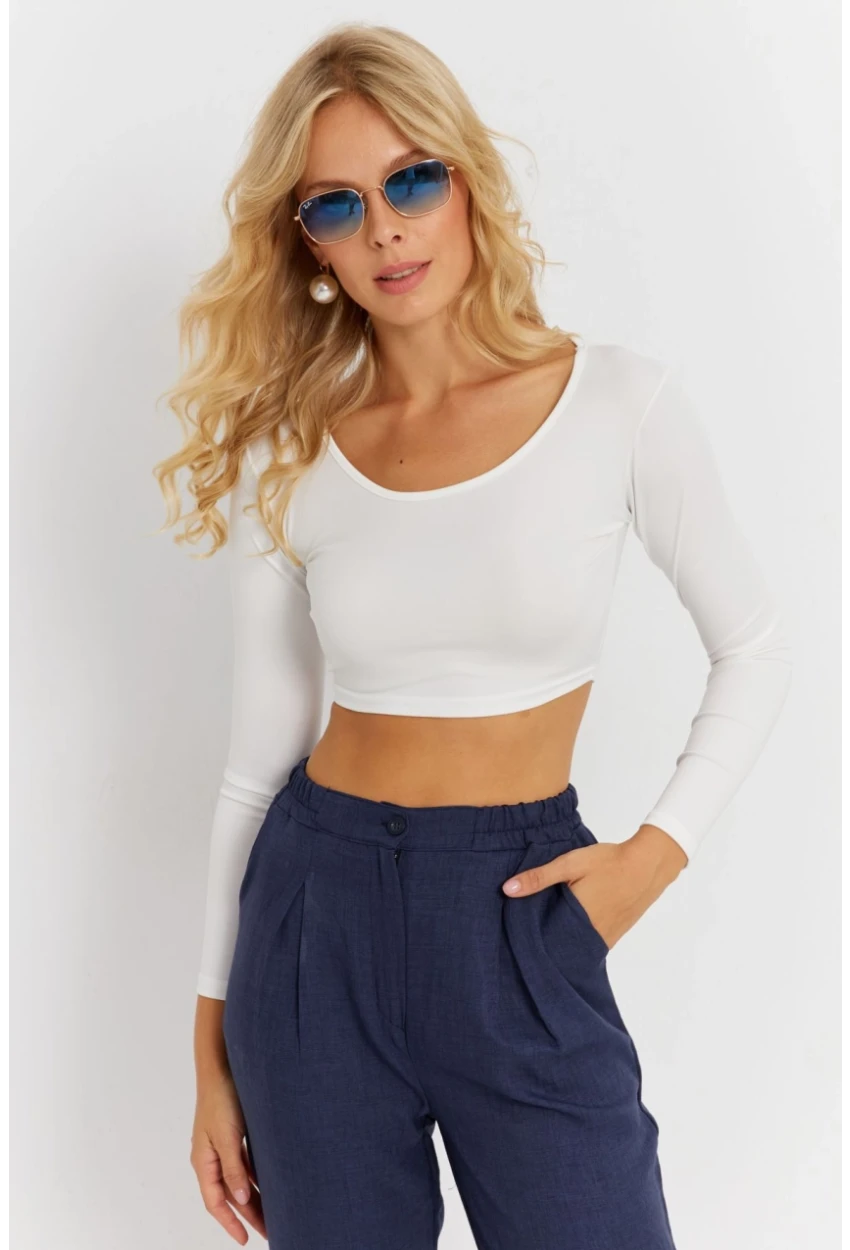 Kadın Beyaz Crop Bluz CG367
