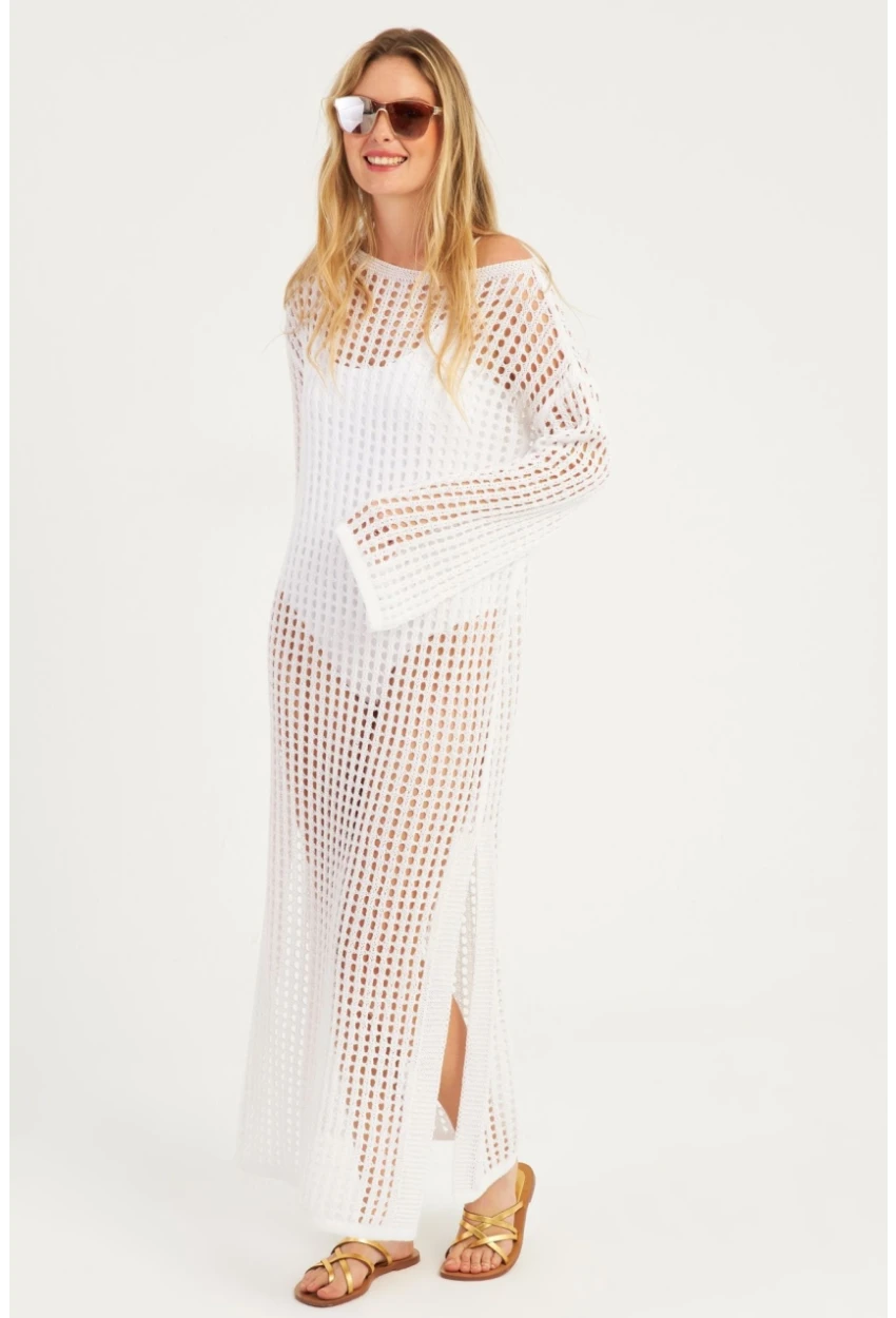 Kadın Beyaz File Kaftan SMT550