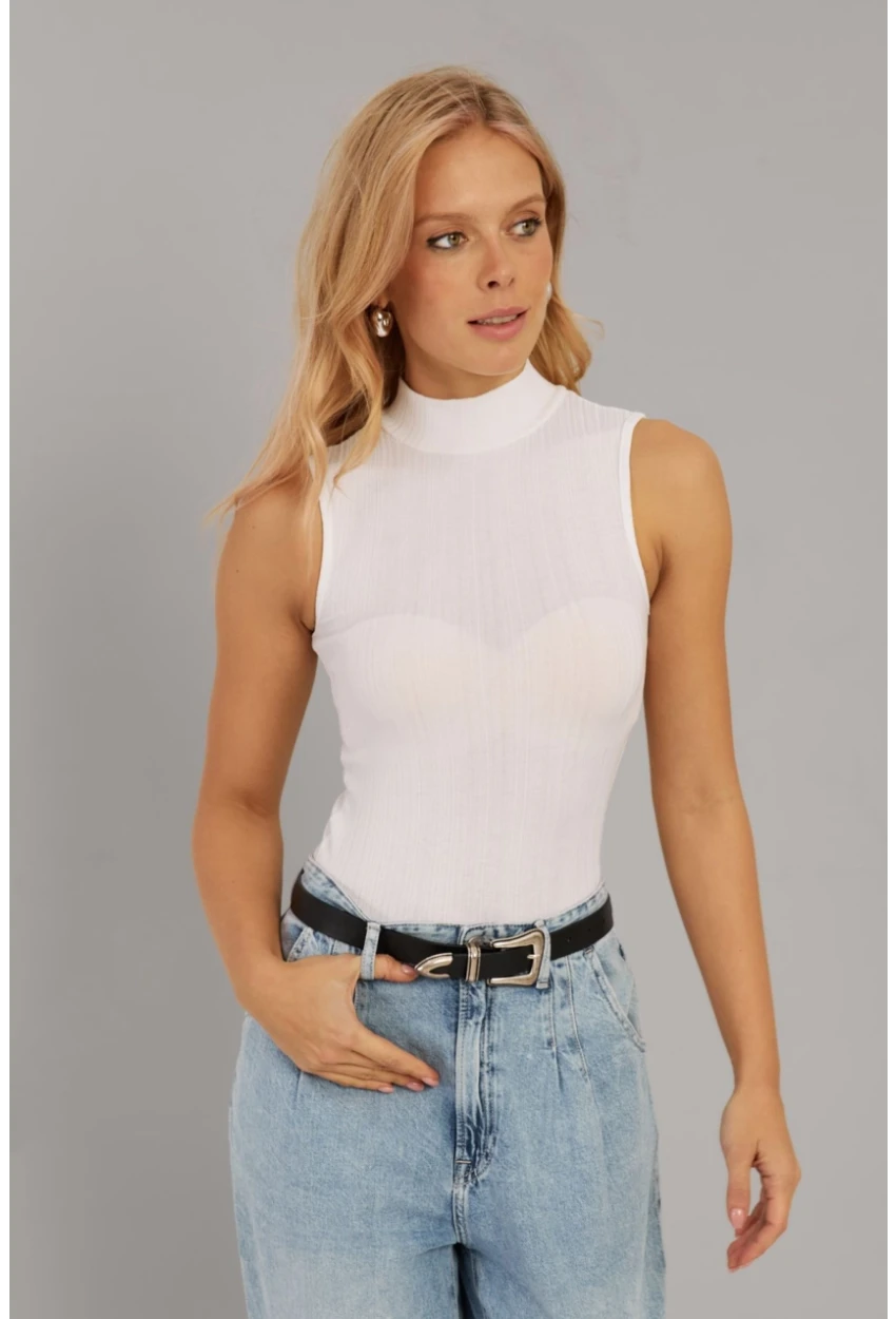 Kadın Beyaz Fitilli Kolsuz Bluz LPP1261