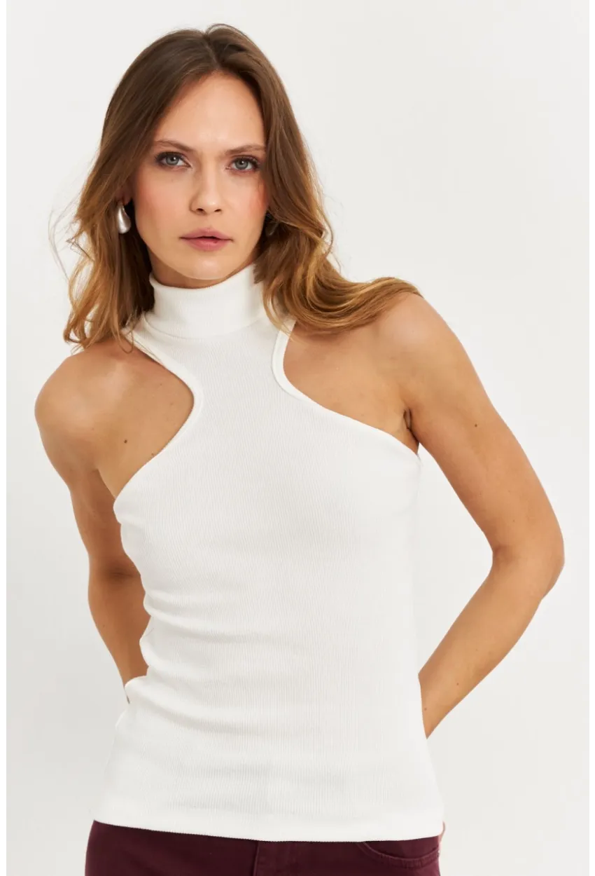 Kadın Beyaz Halter Yaka Kaşkorse Bluz EY1454