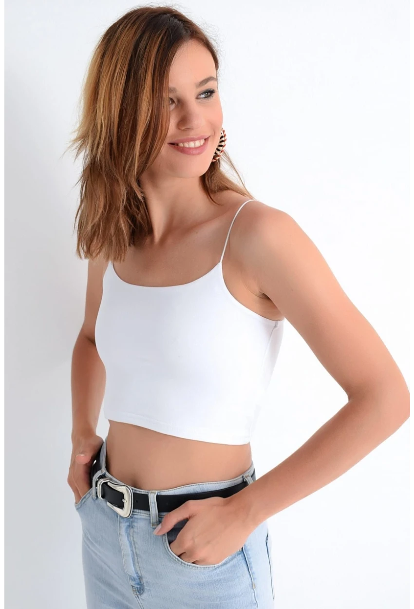 Kadın Beyaz İp Askılı Penye Büstiyer EF10
