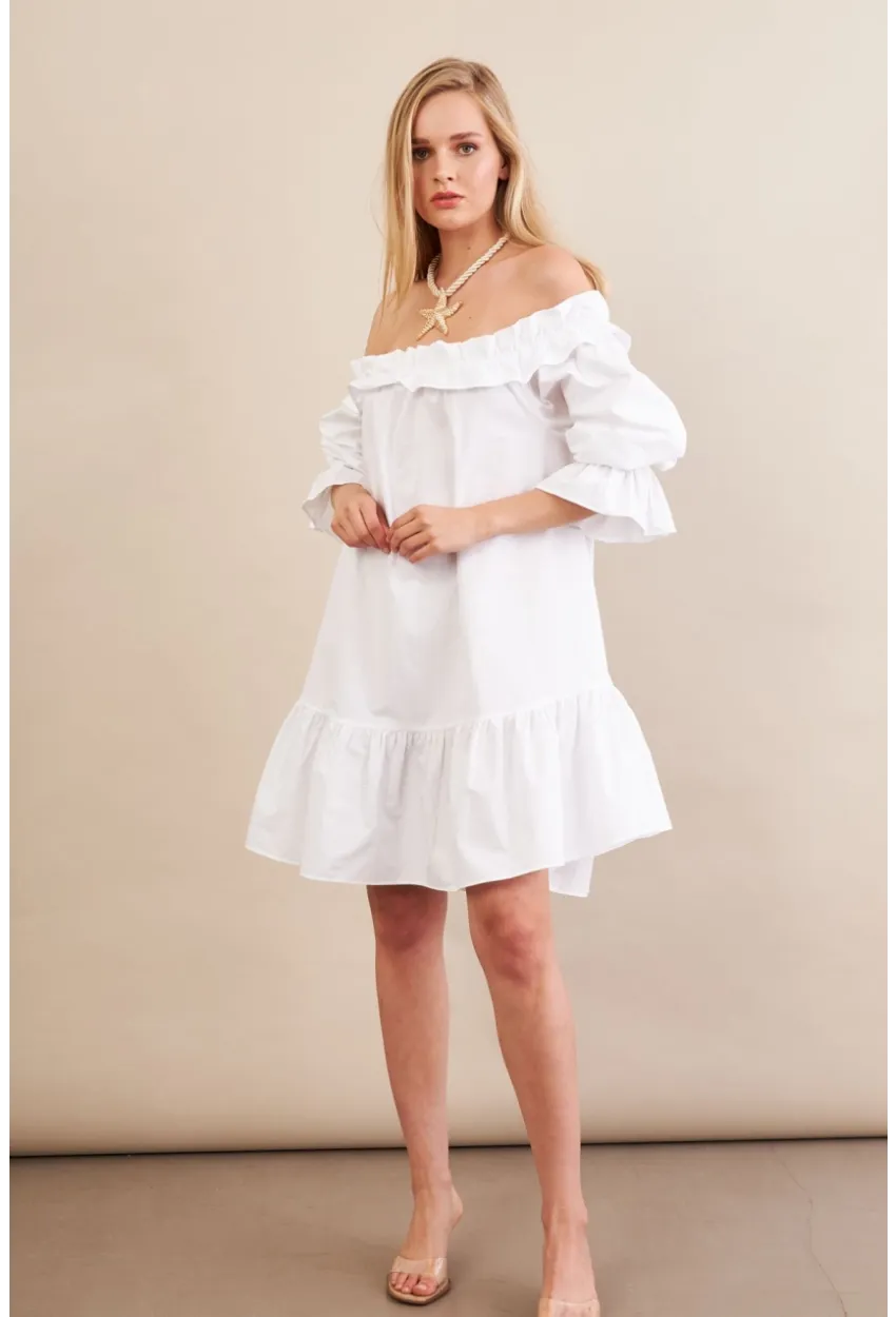 Kadın Beyaz Madonna Yaka Midi Elbise PSG1012