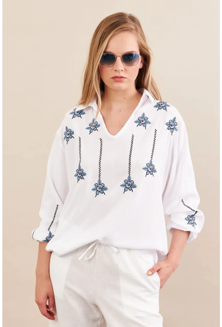 Kadın Beyaz Nakışlı Bluz MPC1345