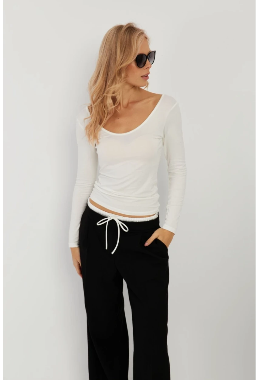 Kadın Beyaz Ön Arka U Yaka Bluz LPP1265