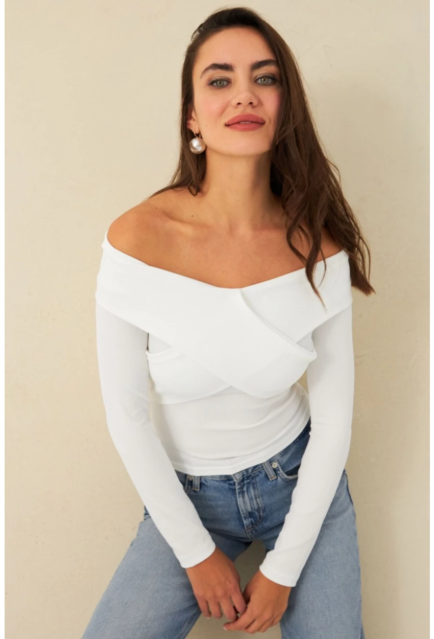 Kadın Beyaz Önü Çapraz Bluz CG389