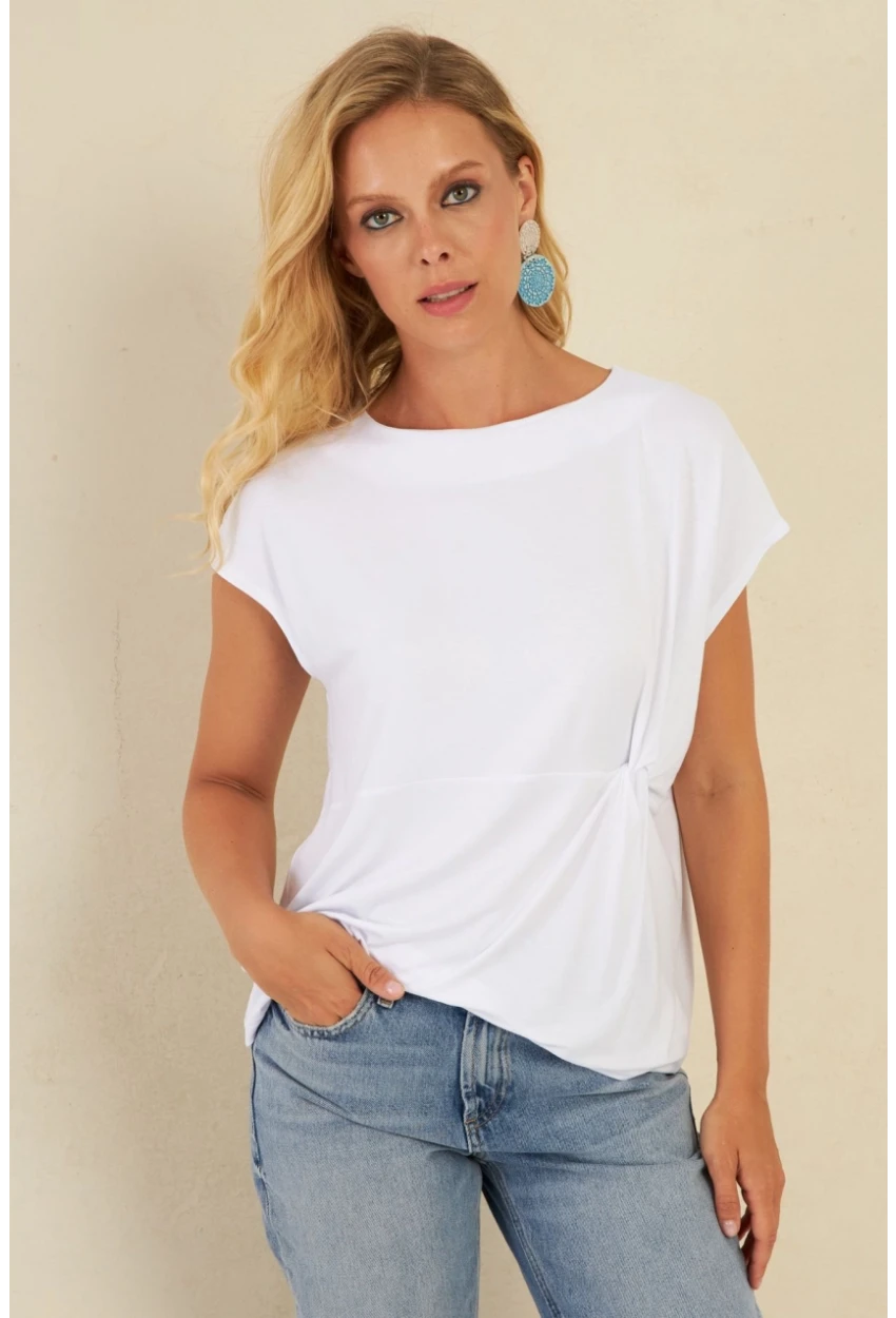Kadın Beyaz Önü Düğümlü Bluz AYD348