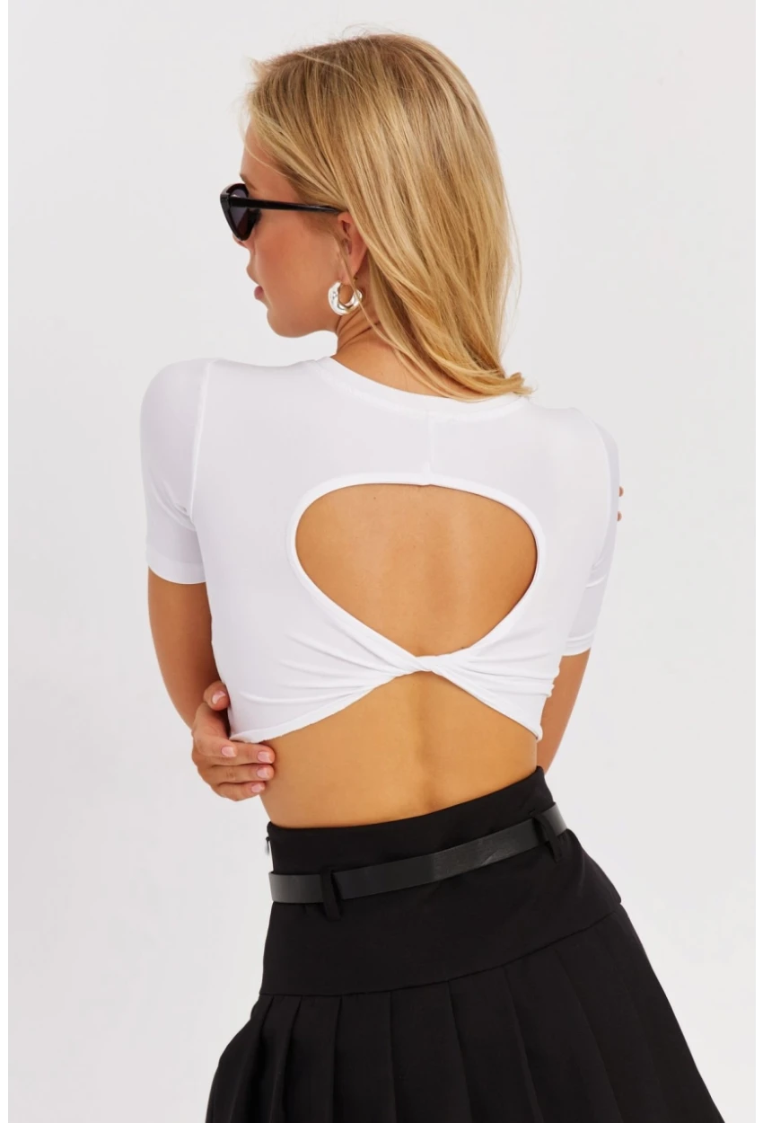 Kadın Beyaz Sırt Dekolteli Crop Bluz CY450