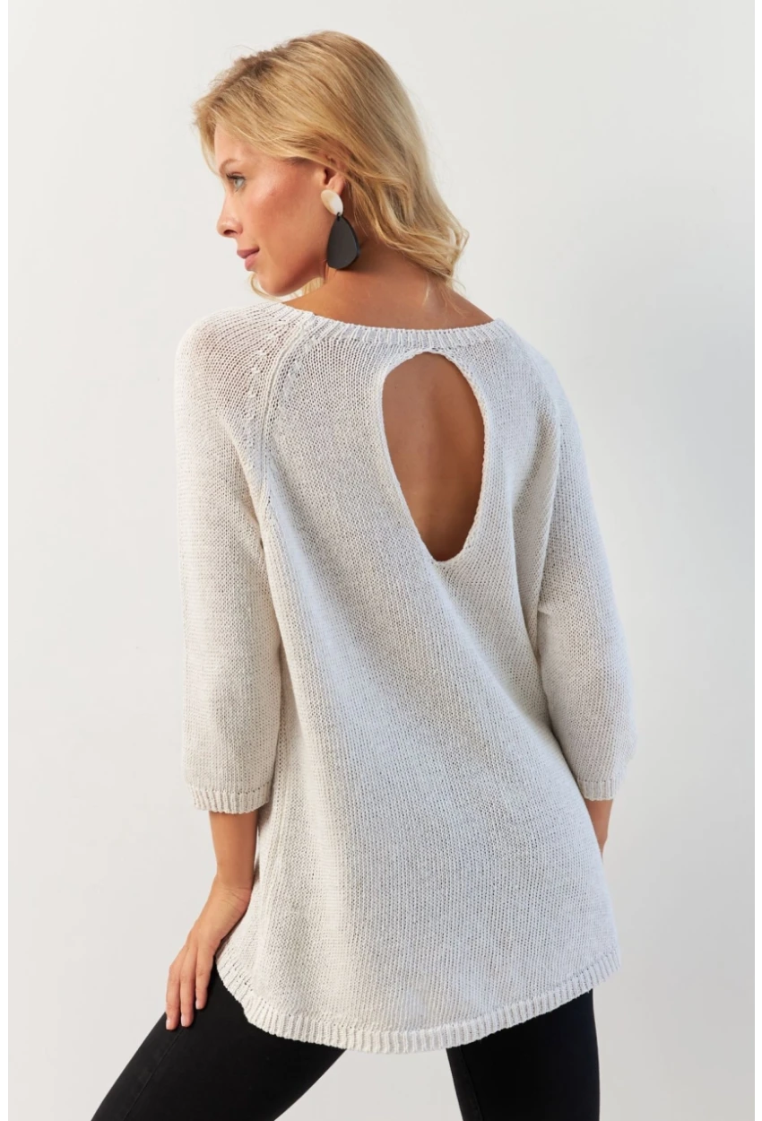 Kadın Beyaz Sırtı Damla Triko Bluz YV267