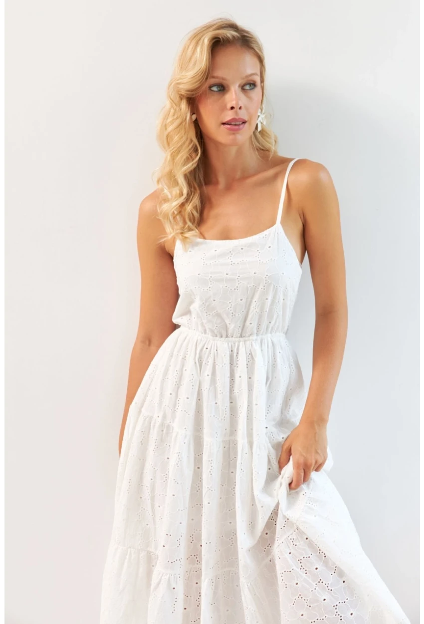 Kadın Beyaz Sırtı Gipeli Astarlı Midi Elbise BK267229