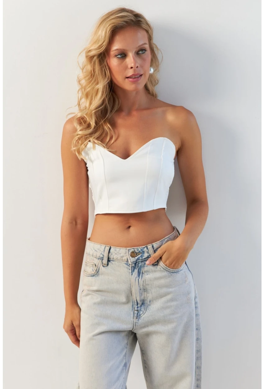 Kadın Beyaz Sırtı Gipeli Crop Bluz NH24754