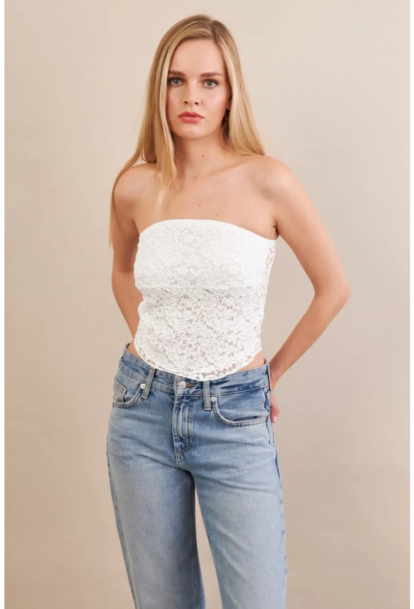 Kadın Beyaz Straplez Dantel Bluz ZH125