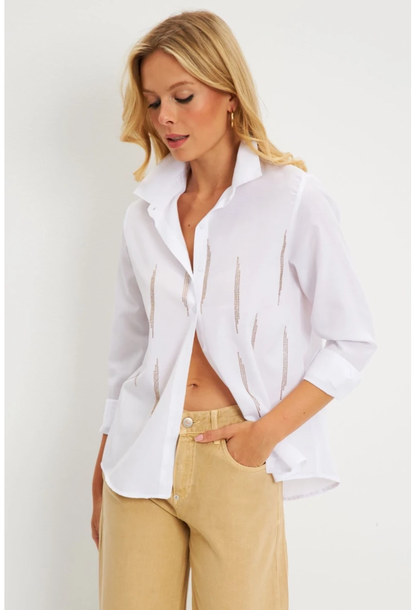 Kadın Beyaz Taşlı Gömlek ZER404
