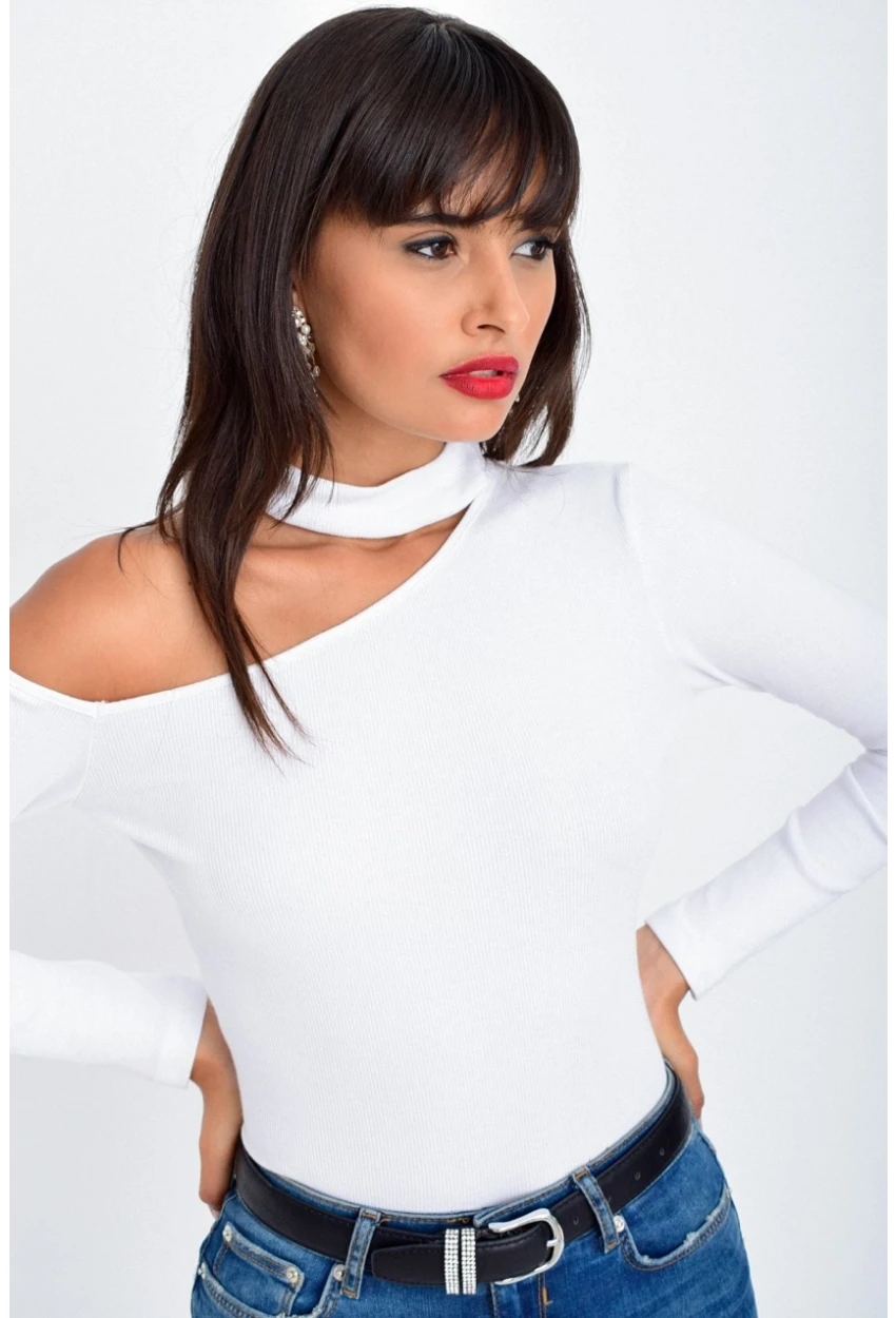 Kadın Beyaz Tek Omuz Bluz Kaşkorse CG53