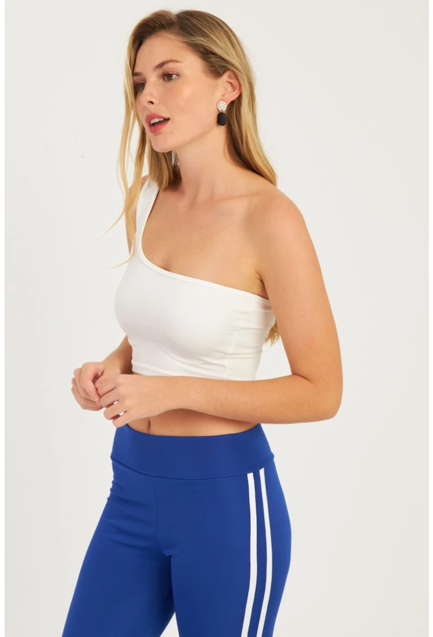 Kadın Beyaz Tek Omuz Crop Bluz CG338