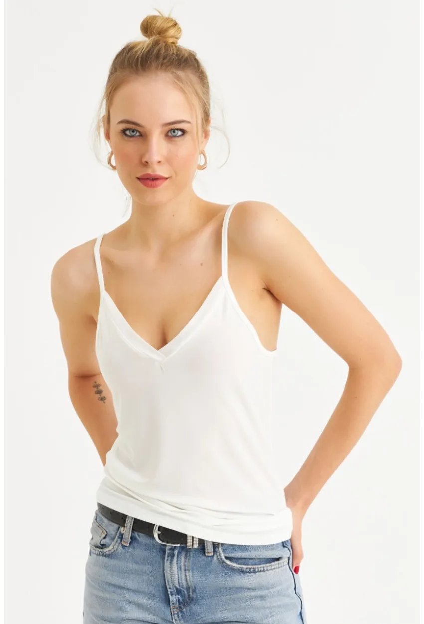 Kadın Beyaz Tül Şeritli Atlet LPP1024