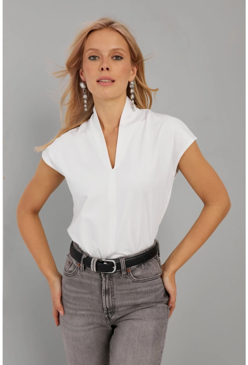 Kadın Beyaz V Yaka Bluz EY2742