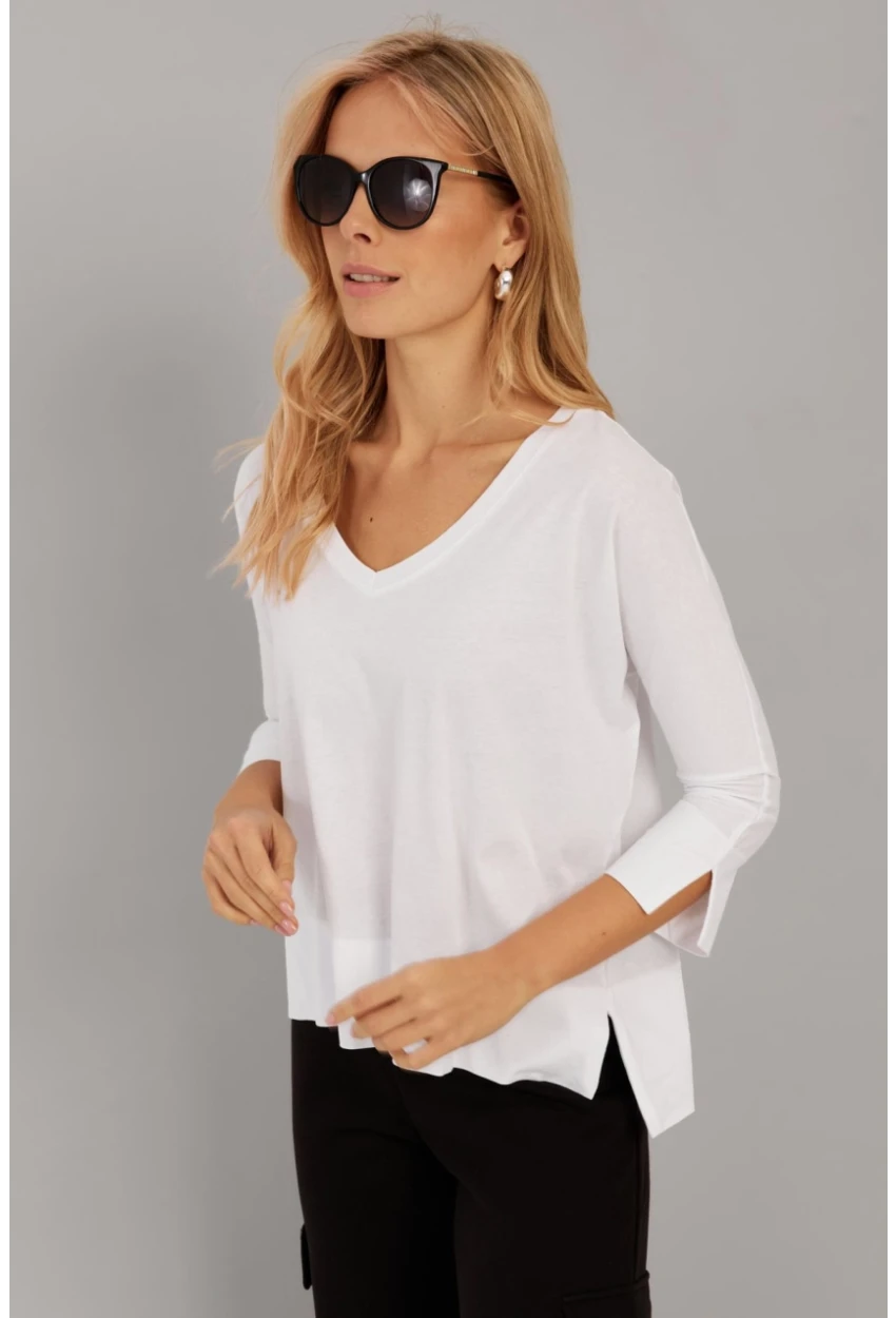 Kadın Beyaz V Yaka T-Shirt LPP1267