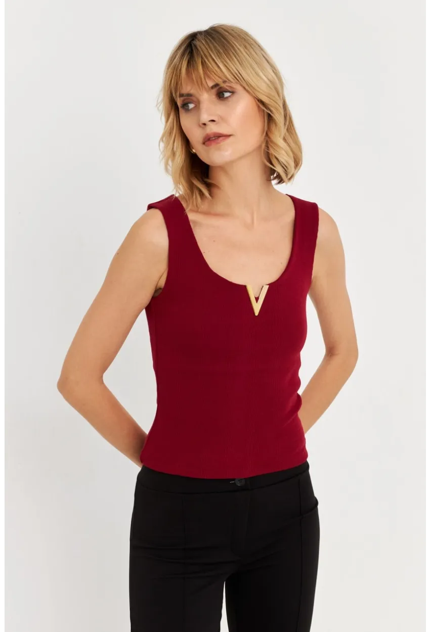 Kadın Bordo Aksesuarlı Kaşkorse Bluz RLO116