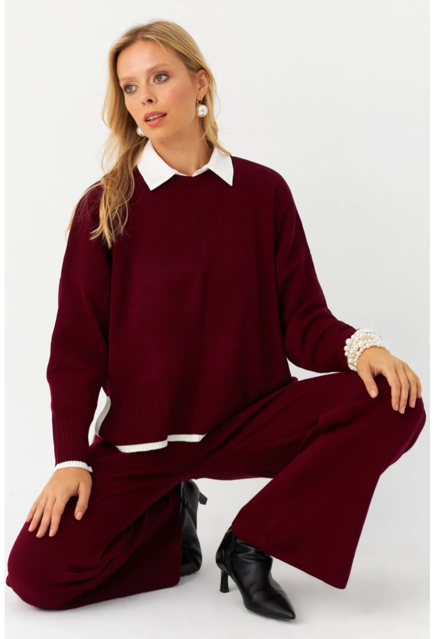 Kadın Bordo Alt Üst Triko Takım  MYİL12