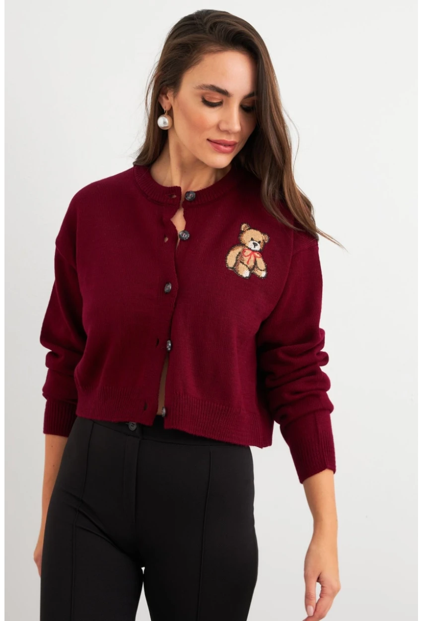 Kadın Bordo Ayıcıklı Hırka TEM99