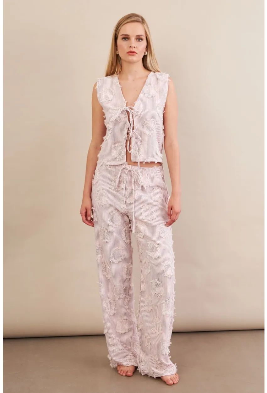 Kadın Bordo Çizgili Püsküllü Alt Üst Takım MOD2517