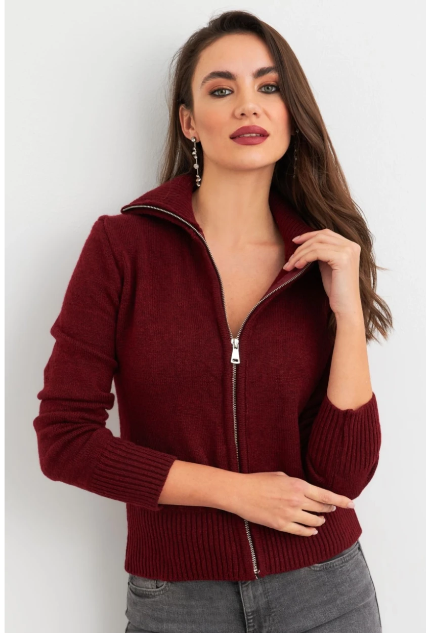 Kadın Bordo Devrik Yaka Hırka TEM102