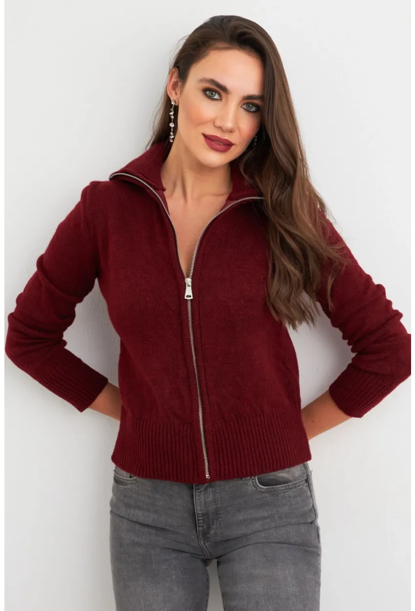 Kadın Bordo Devrik Yaka Hırka TEM102