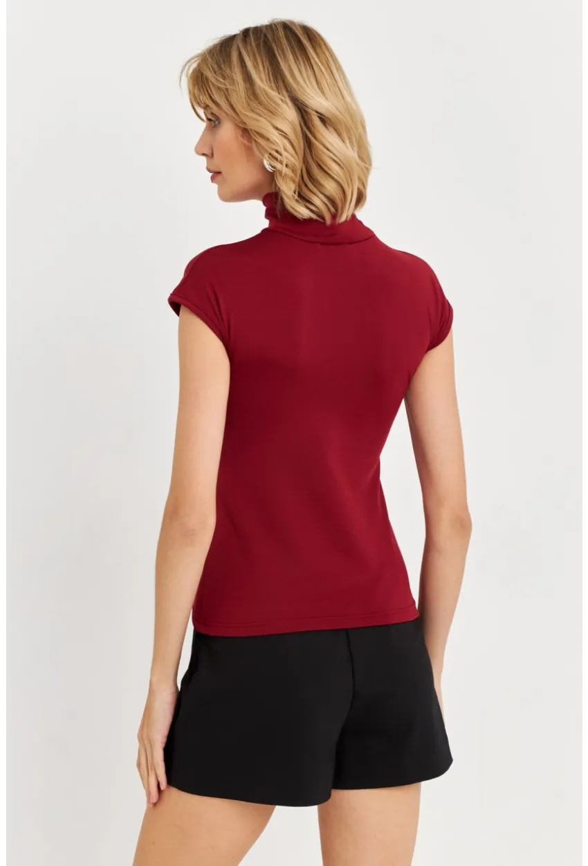 Kadın Bordo Düğme Detaylı Bluz EY3027