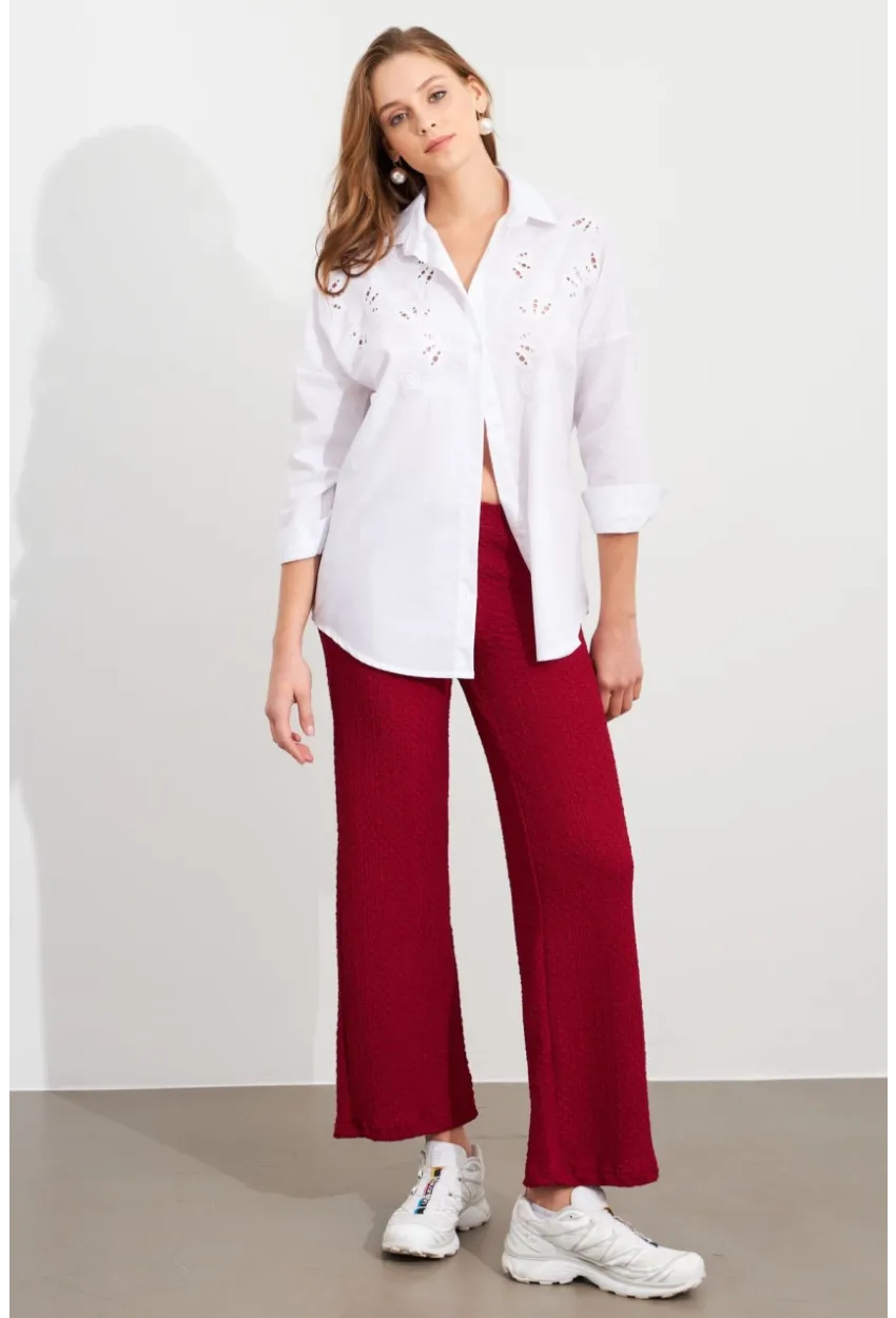 Kadın Bordo Gofre Pantolon ZH326