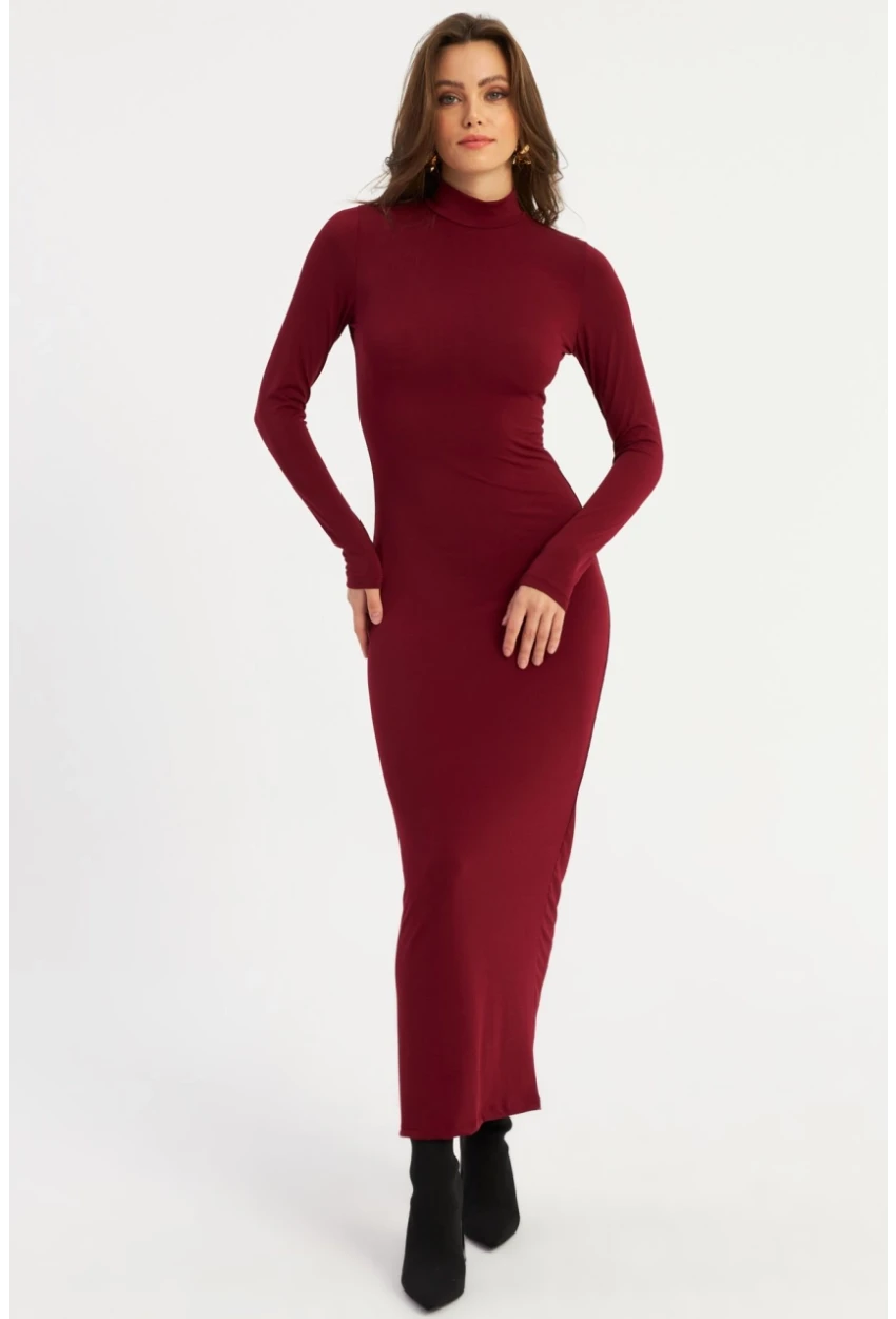 Kadın Bordo Maxi Elbise MLİK100