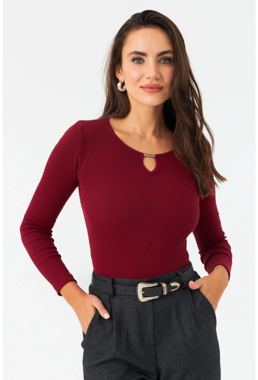 Kadın Bordo Önü Damla Kaşkorse Bluz GA100
