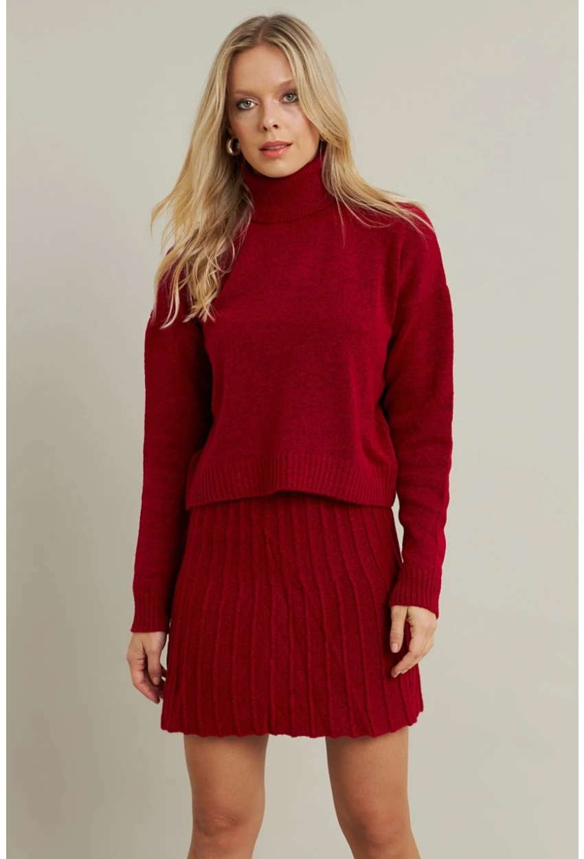 Kadın Bordo Pileli Etekli Alt Üst Takım ELT12001