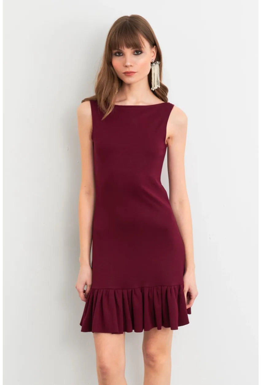 Kadın Bordo Sırtı Açık Mini Elbise HOR0050