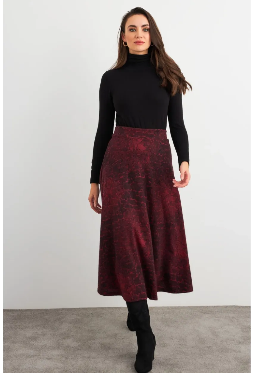 Kadın Bordo-Siyah Desenli Çan Etek MLON3007