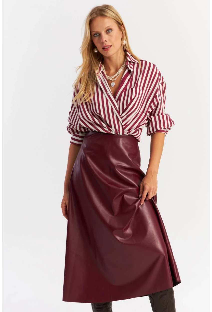 Kadın Bordo Suni Deri Çan Etek ELA113