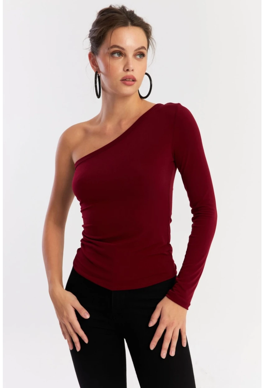 Kadın Bordo Tek Kol Bluz HOR37