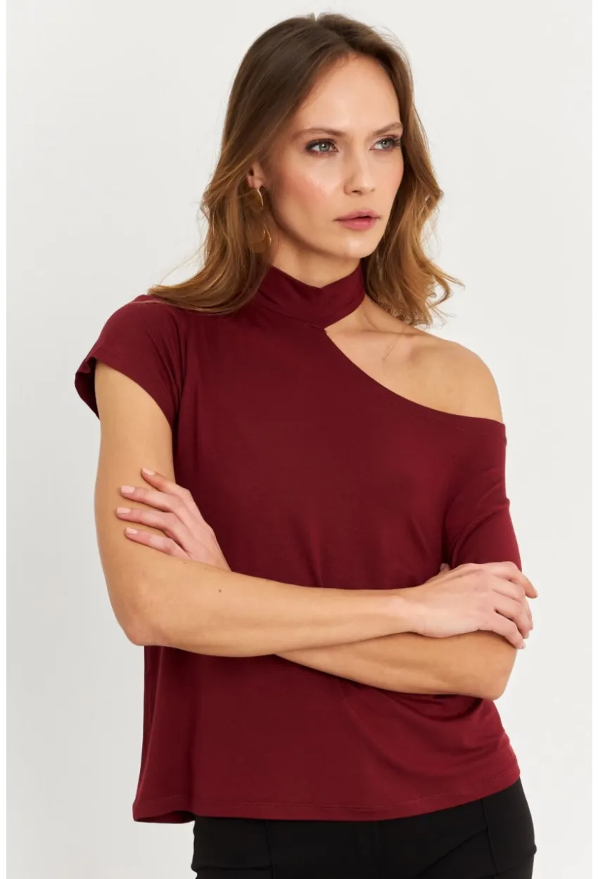 Kadın Bordo Tek Omuz Açık Bluz LPP1300