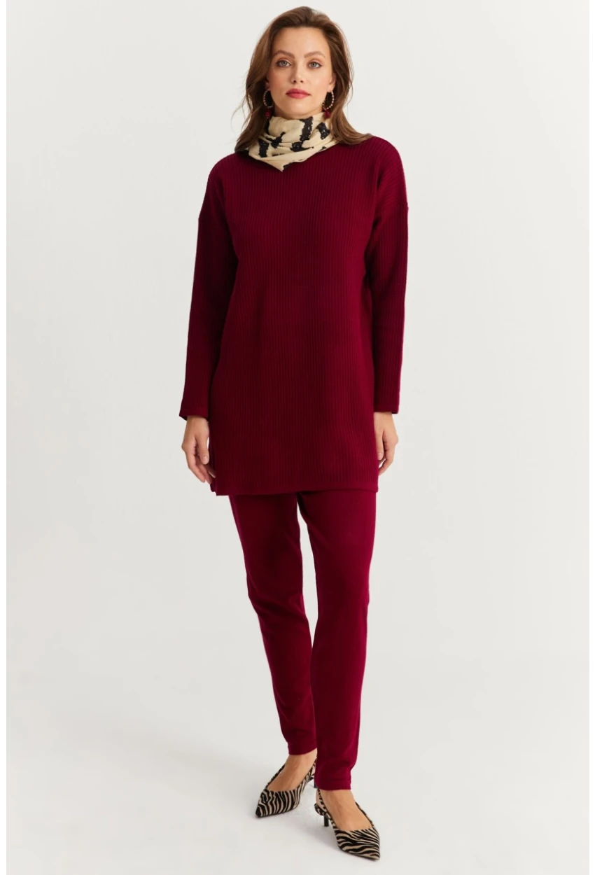 Kadın Bordo Triko Alt Üst Takım NUV9